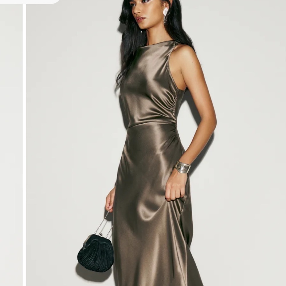 Reformation Elegant Satin Evening Gown Anaiis Silk Dress Morel NWT size 8 New - Picture 4 of 13